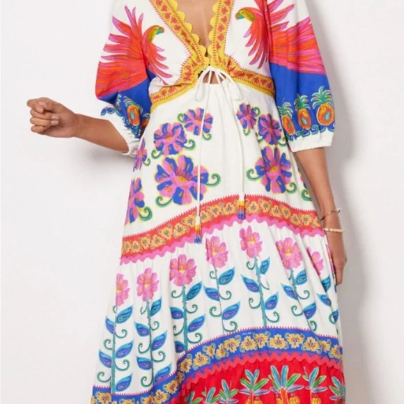 Vivid Garden Off-White Maxi Dress Farm Rio worn once for bridal party - Picture 4 of 5